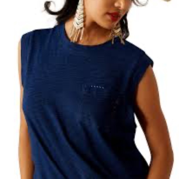 Ariat Tops - Ariat Women's Repaired Solid Sleeveless Pocket T-Shirt Size M Indigo Blue Casual